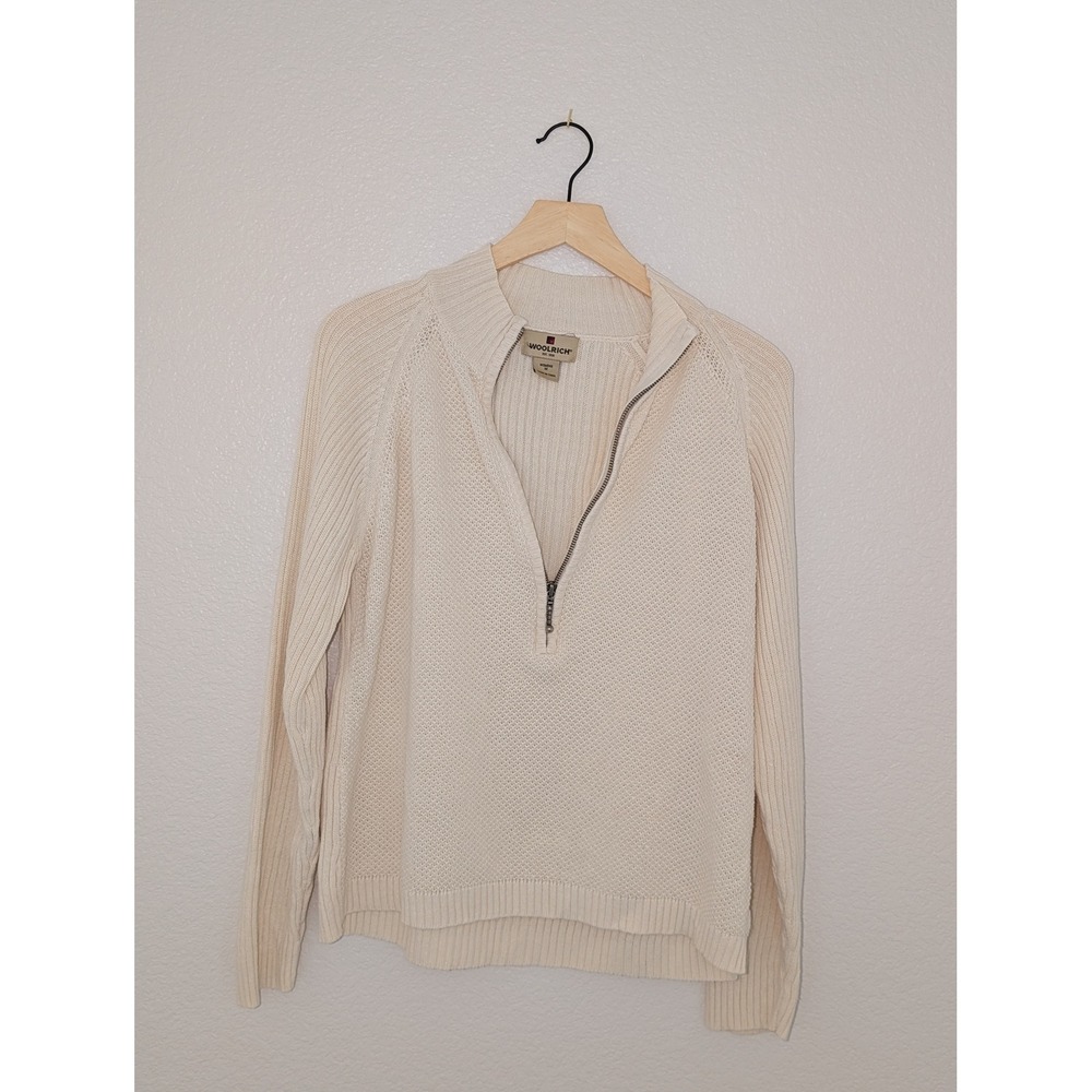 Woolrich Cream Quarter Zip Textured Knit Pullover Womens Medium - Picture 2 of 7